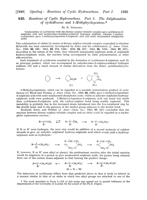 410. Reactions of cyclic hydrocarbons. Part I. The sulphonation of cyclohexene and 1-methylcyclopentene