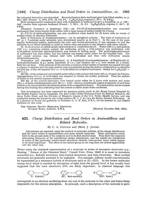 421. Charge distribution and bond orders in aminostilbene and related molecules
