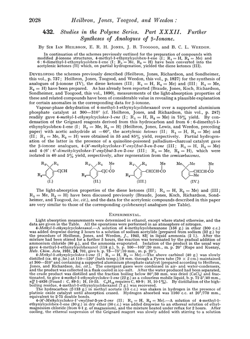 432. Studies in the polyene series. Part XXXII. Further syntheses of analogues of β-ionone