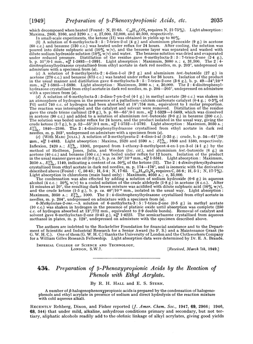 434. Preparation of β-phenoxypropionic acids by the reaction of phenols with ethyl acrylate