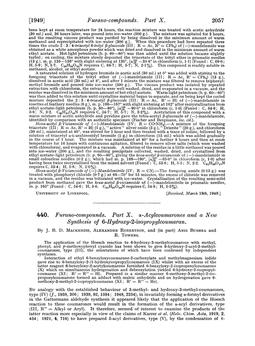 440. Furano-compounds. Part X. α-Acylcoumarones and a new synthesis of 6-hydroxy-2-isopropylcoumaran