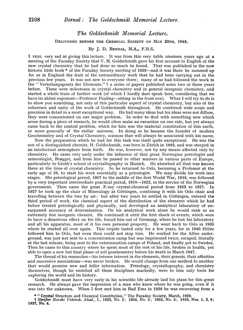 The Goldschmidt memorial lecture