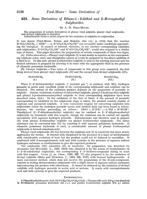 451. Some derivatives of ethane-1 : 2-dithiol and 2-mercaptoethyl sulphoxides