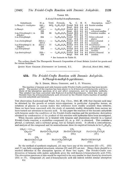 454. The Friedel–Crafts reaction with itaconic anhydride. 6-Phenyl-4-methyl-3-pyridazone