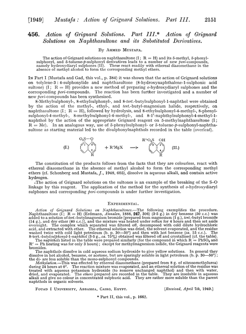 456. Action of Grignard solutions. Part III. Action of Grignard solutions on naphthasultone and its substituted derivatives