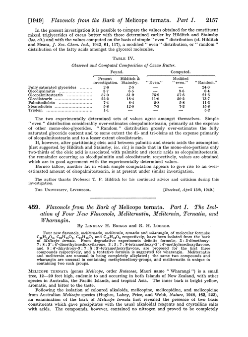 459. Flavonols from the bark of Melicope ternata. Part I. The isolation of four new flavonols, meliternatin, meliternin, ternatin, and wharangin