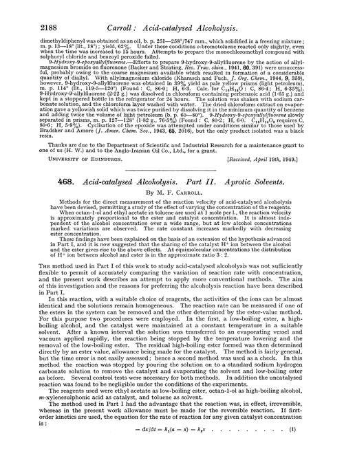 468. Acid-catalysed alcoholysis. Part II. Aprotic solvents
