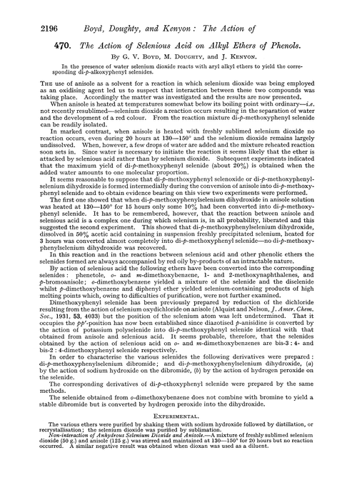 470. The action of selenious acid on alkyl ethers of phenols