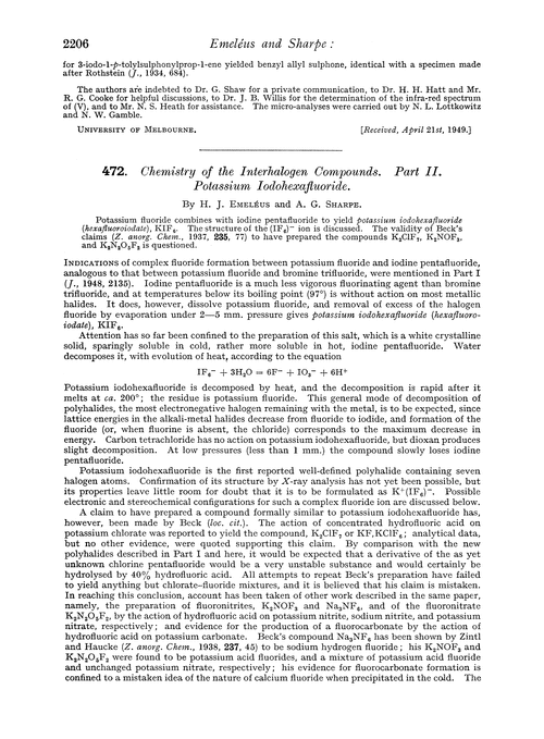 472. Chemistry of the interhalogen compounds. Part II. Potassium iodohexafluoride