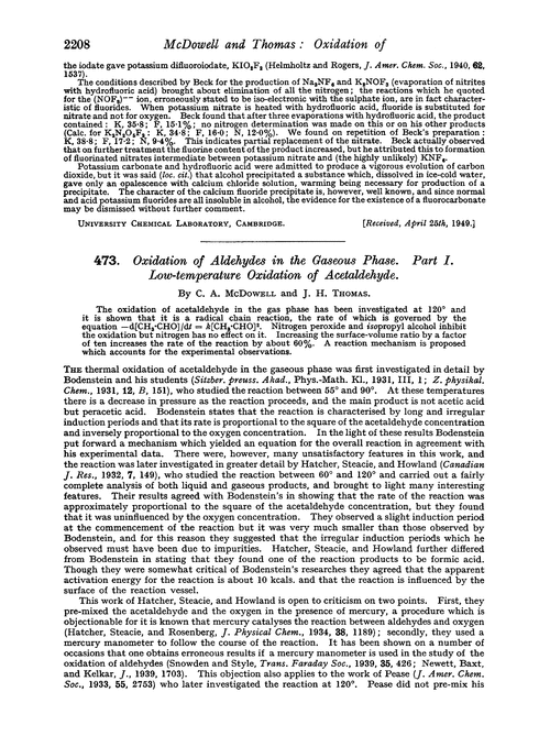 473. Oxidation of aldehydes in the gaseous phase. Part I. Low-temperature oxidation of acetaldehyde