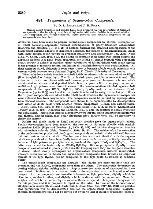 481. Preparation of organo-cobalt compounds