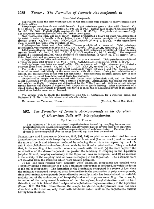 482. The formation of isomeric azo-compounds in the coupling of diazonium salts with 1-naphthylamine