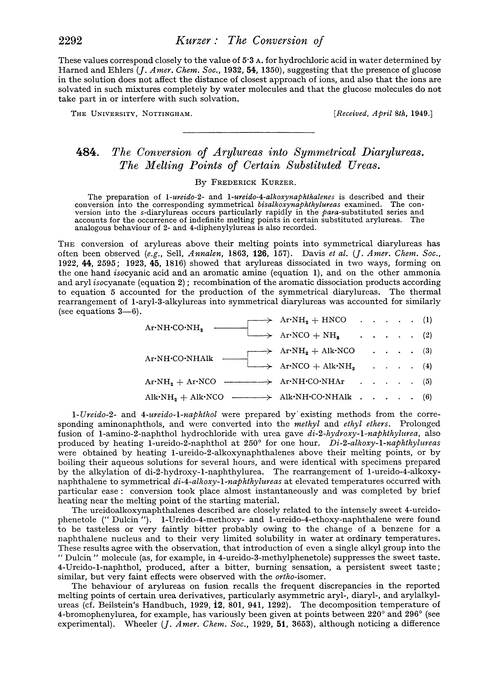 484. The conversion of arylureas into symmetrical diarylureas. The melting points of certain substituted ureas