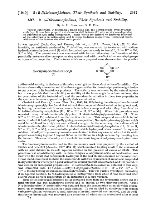497. 2 : 5-Diketomorpholines, their synthesis and stability