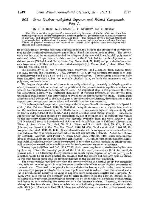 502. Some nuclear-methylated styrenes and related compounds. Part I