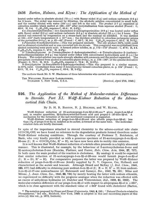 516. The application of the method of molecular-rotation differences to steroids. Part XI. Wolff–Kishner reduction of the adreno-cortical side chain