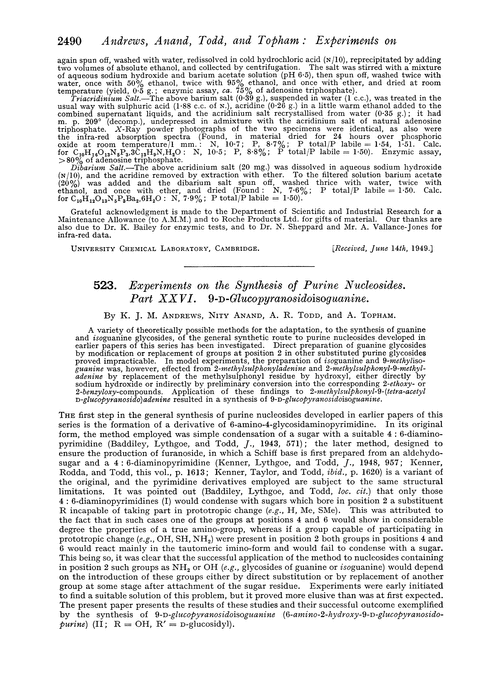 523. Experiments on the synthesis of purine nucleosides. Part XXVI. 9-D-Glucopyranosidoisoguanine