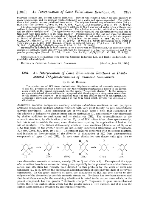 524. An interpretation of some elimination reactions in disubstituted dihydro-derivatives of aromatic compounds