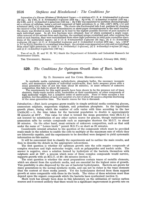 529. The conditions for optimum growth rate of Bact. lactis aerogenes