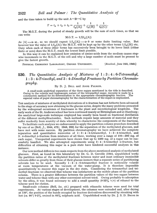 530. The quantitative analysis of mixtures of 1 : 3 : 4 : 6-tetramethyl, 1 : 3 : 4-trimethyl, and 3 : 4-dimethyl fructoses by partition chromatography