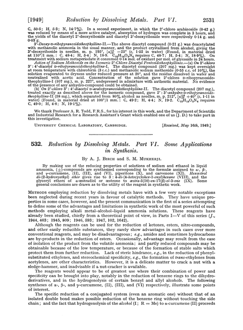 532. Reduction by dissolving metals. Part VI. Some applications in synthesis