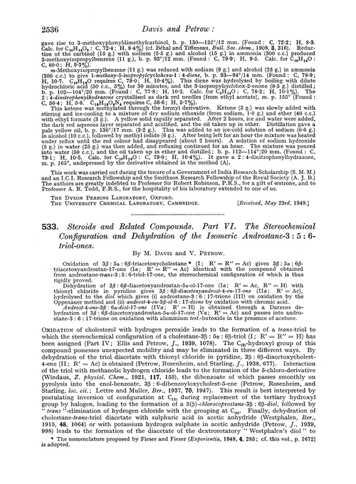 533. Steroids and related compounds. Part VI. The stereochemical configuration and dehydration of the isomeric androstane-3 : 5 : 6-triol-ones