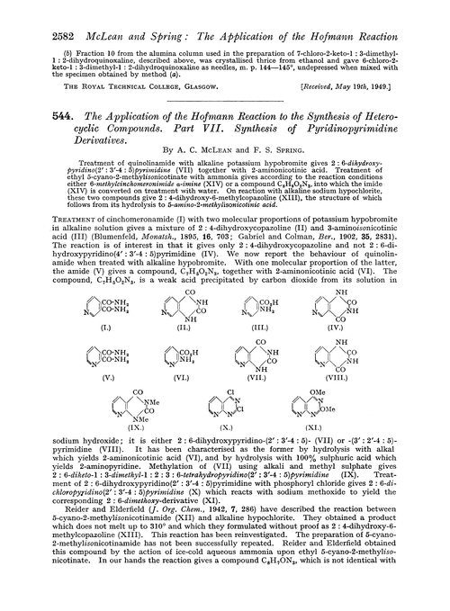 544. The application of the Hofmann reaction to the synthesis of heterocyclic compounds. Part VII. Synthesis of pyridinopyrimidine derivatives