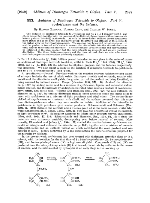 553. Addition of dinitrogen tetroxide to olefins. Part V. cycloHexene and the octenes