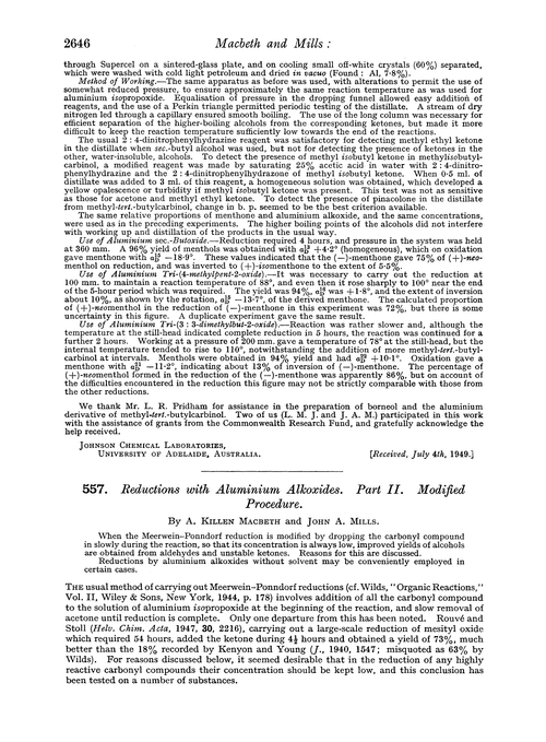 557. Reductions with aluminium alkoxides. Part II. Modified procedure
