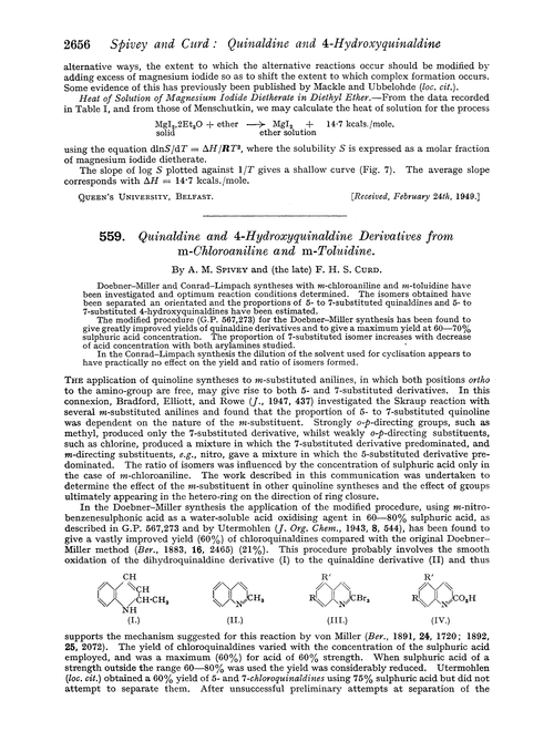 559. Quinaldine and 4-hydroxyquinaldine derivatives from m-chloroaniline and m-toluidine