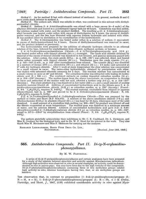 565. Antituberculous compounds. Part II. Di-(p-N-arylamidinophenoxy)alkanes