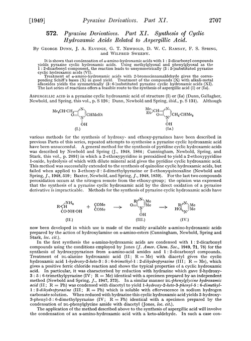 572. Pyrazine derivatives. Part XI. Synthesis of cyclic hydroxamic acids related to aspergillic acid