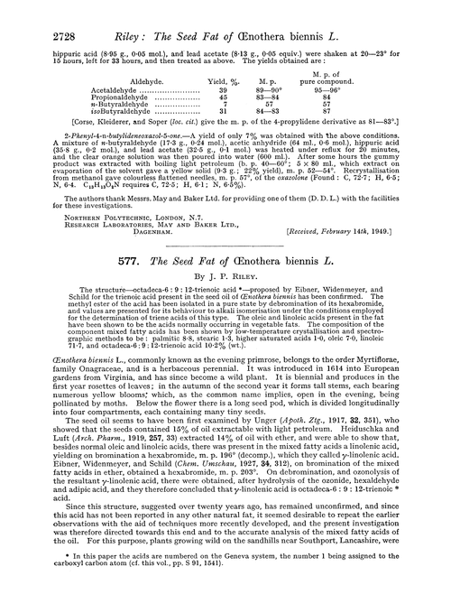 577. The seed fat of Œnothera biennis L