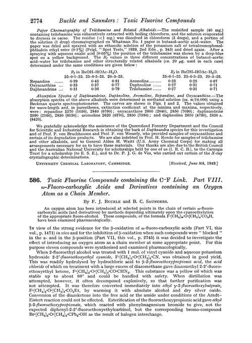 586. Toxic fluorine compounds containing the C–F link. Part VIII. ω-Fluoro-carboxylic acids and derivatives containing an oxygen atom as a chain member