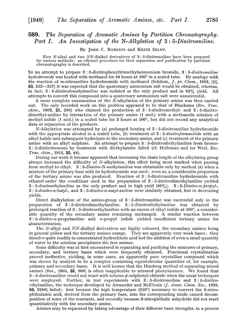 589. The separation of aromatic amines by partition chromatography. Part I. An investigation of the N-alkylation of 3 : 5-dinitroaniline