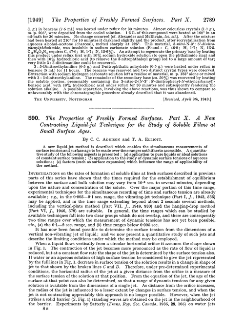 590. The properties of freshly formed surfaces. Part X. A new contracting liquid-jet technique for the study of soluble films at small surface ages