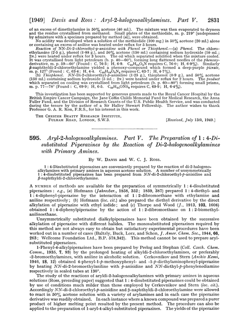 595. Aryl-2-halogenoalkylamines. Part V. The preparation of 1 : 4-di-substituted piperazines by the reaction of di-2-halogenoalkylamines with primary amines