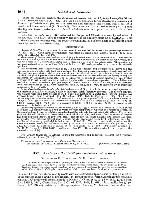 602. 4 : 4′- and 2 : 4′-Dihydroxydiphenyl sulphones