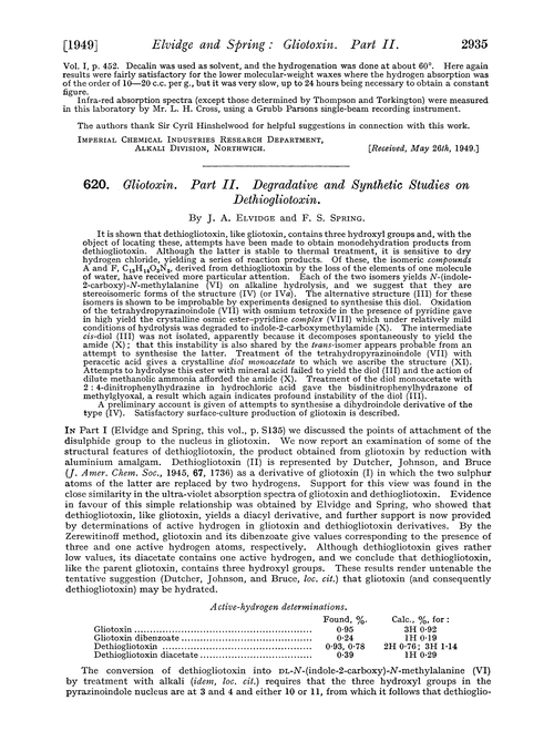 620. Gliotoxin. Part II. Degradative and synthetic studies on dethiogliotoxin