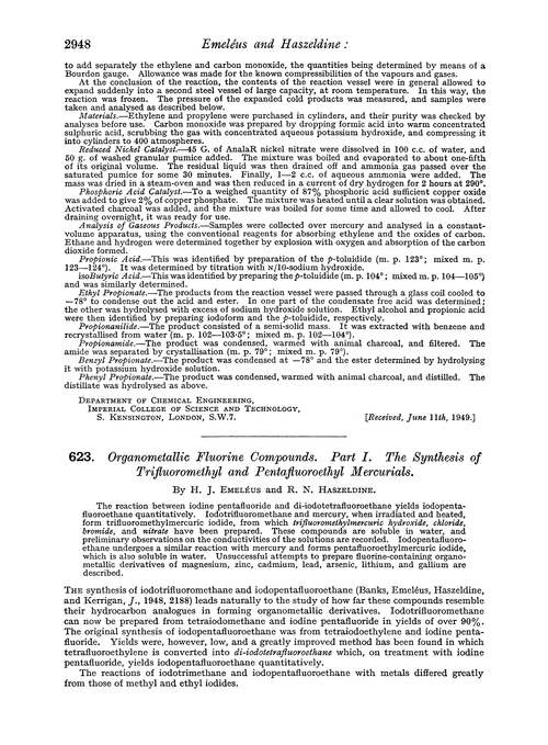 623. Organometallic fluorine compounds. Part I. The synthesis of trifluoromethyl and pentafluoroethyl mercurials