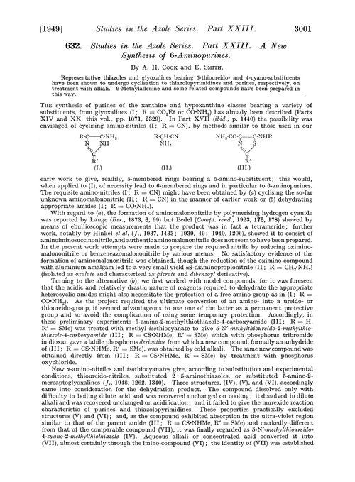 632. Studies in the azole series. Part XXIII. A new synthesis of 6-aminopurines