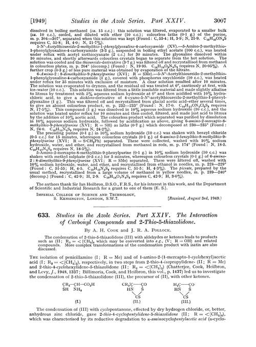 633. Studies in the azole series. Part XXIV. The interaction of carbonyl compounds and 2-thio-5-thiazolidone