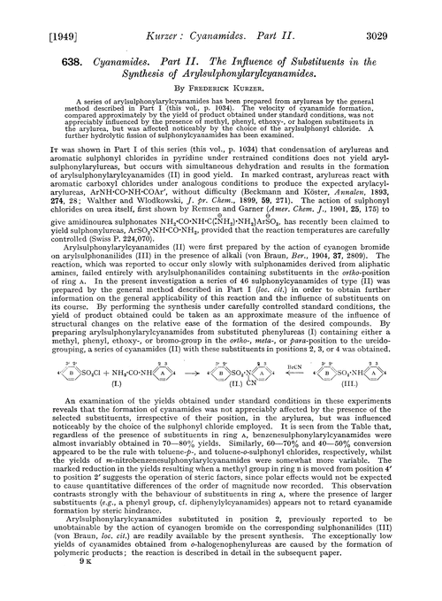 638. Cyanamides. Part II. The influence of substituents in the synthesis of arylsulphonylarylcyanamides