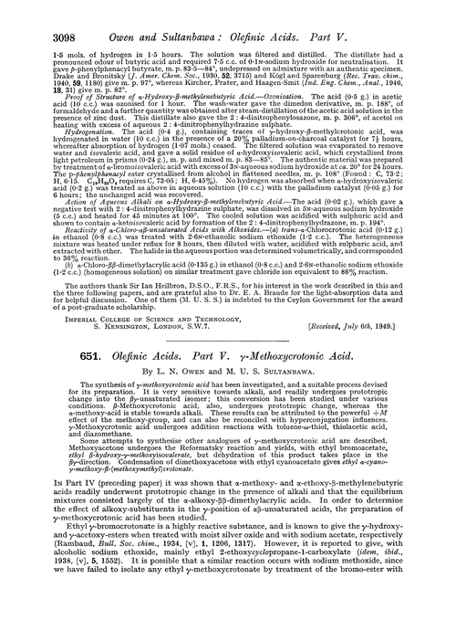 651. Olefinic acids. Part V. γ-Methoxycrotonic acid