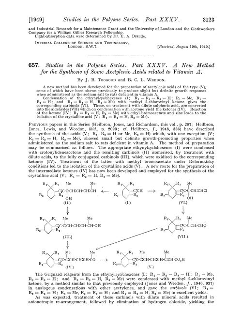 657. Studies in the polyene series. Part XXXV. A new method for the synthesis of some acetylenic acids related to vitamin A