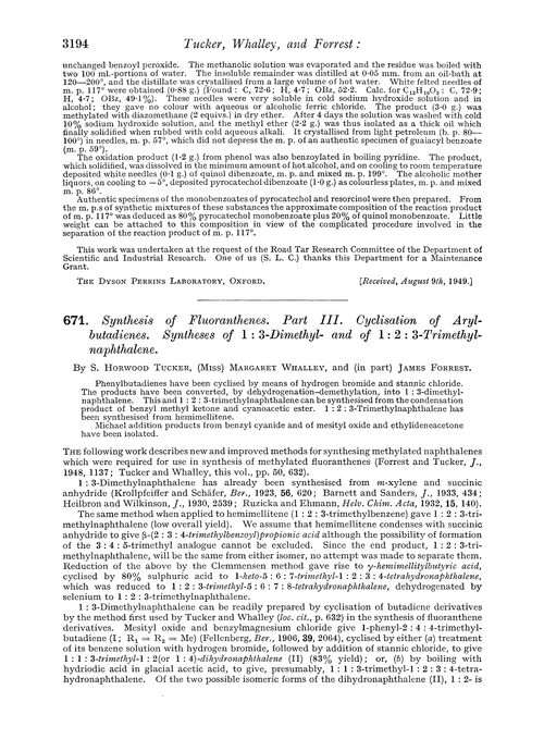 671. Synthesis of fluoranthenes. Part III. Cyclisation of arylbutadienes. Syntheses of 1 : 3-dimethyl- and of 1 : 2 : 3-trimethylnaphthalene