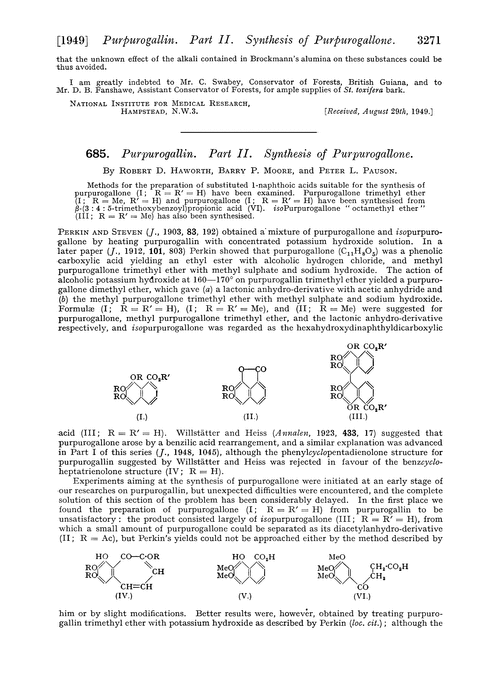 685. Purpurogallin. Part II. Synthesis of purpurogallone