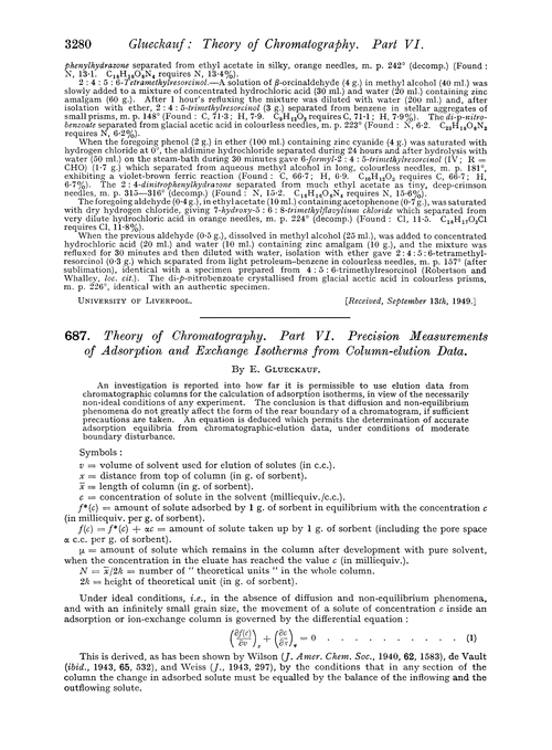 687. Theory of chromatography. Part VI. Precision measurements of adsorption and exchange isotherms from column-elution data