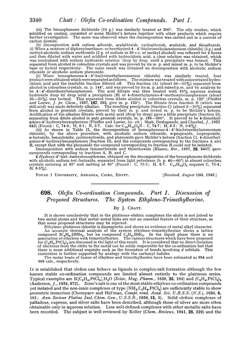 698. Olefin co-ordination compounds. Part I. Discussion of proposed structures. The system ethylene–trimethylborine