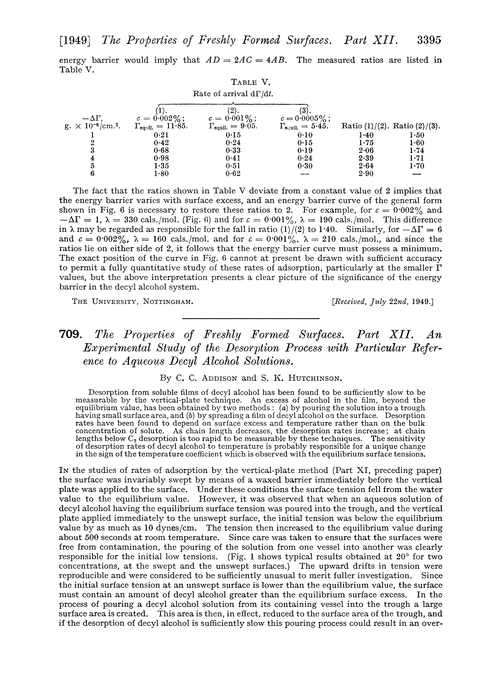 709. The properties of freshly formed surfaces. Part XII. An experimental study of the desorption process with particular reference to aqueous decyl alcohol solutions